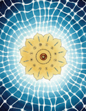 Circular blue background surrounding a Reiki energy grid.