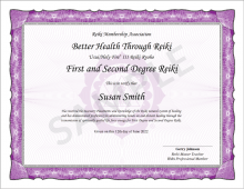 Sample Reiki Membership Association Student Certificate