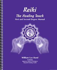 Purple manual cover titled “Reiki: The Healing Touch” with illustrated hands and ICRT logo, authored by William Lee Rand.