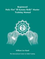 Teal spiral-bound book cover with white healing hands and updated ICRT logo with text reading “Registered Holy Fire® III Karuna Reiki® Master Training Manual.